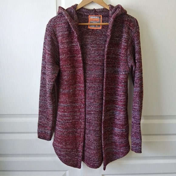 Superdry Sweaters - Superdry Marled Knit Open Front Hooded Long Cardigan Size L
